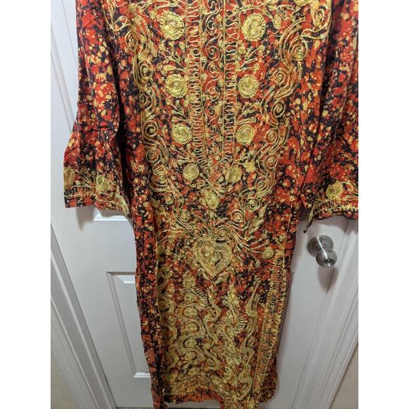 "Golden Hour" Vintage Pakistan Chain Gold Stitched Red Maxi Dress Size M Kurta - Picture 5 of 11